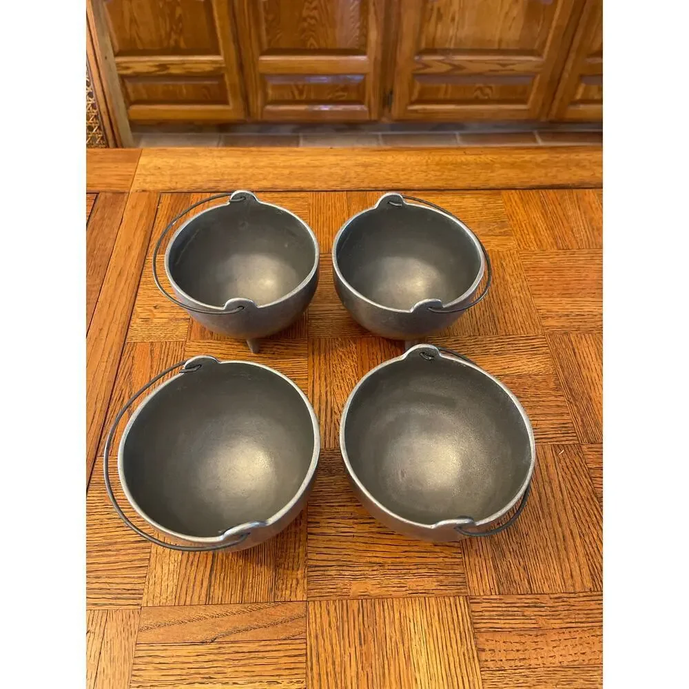 Set of 4 Antique Carson Pewter cauldrons